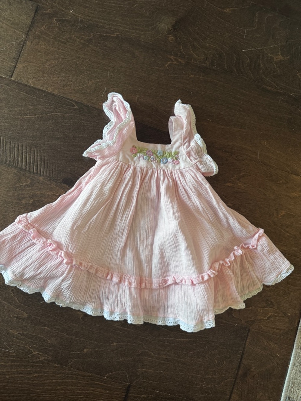Well Dressed Wolf Pink Ruffled Sundress with Floral Embroidery 18M baby girl